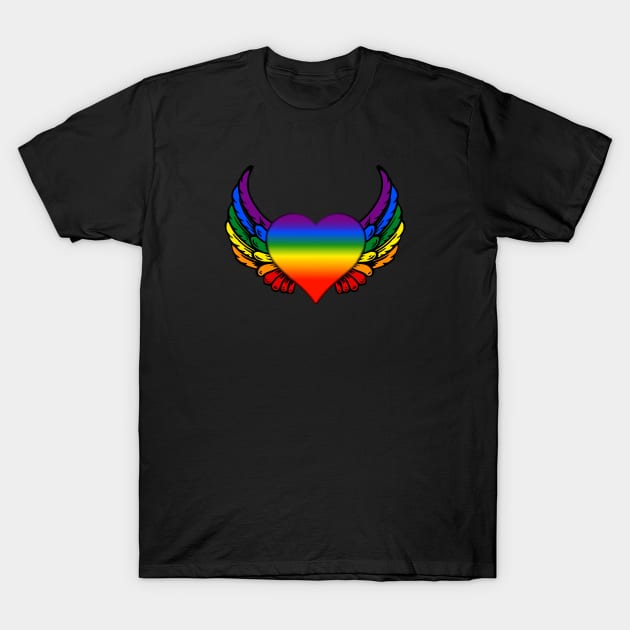 Gay Rainbow Hearts Wings T-Shirt by KZK101